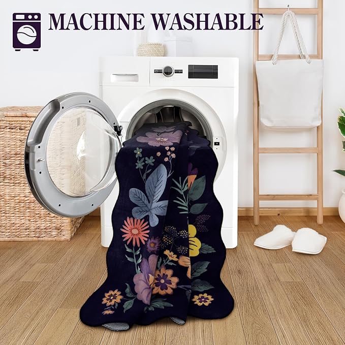 Lahome Floral Washable Rugs for Living Room, 5x7 Area Rugs Ultra-Thin Soft Rug, Non-Slip Bedroom Rug Stain Resistant Lightweight Boho Low-Pile Throw Carpet for ‎Dining Room Office (5x7ft,Purple)