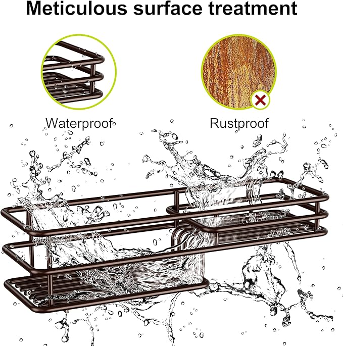 Orimade Over the Door Shower Caddy Adjustable 5 Tier Bronze,Bathroom Hanging Organizer Shelf Rustproof with 4 Hooks,Shower Basket with Soap Holder and Suction Cup
