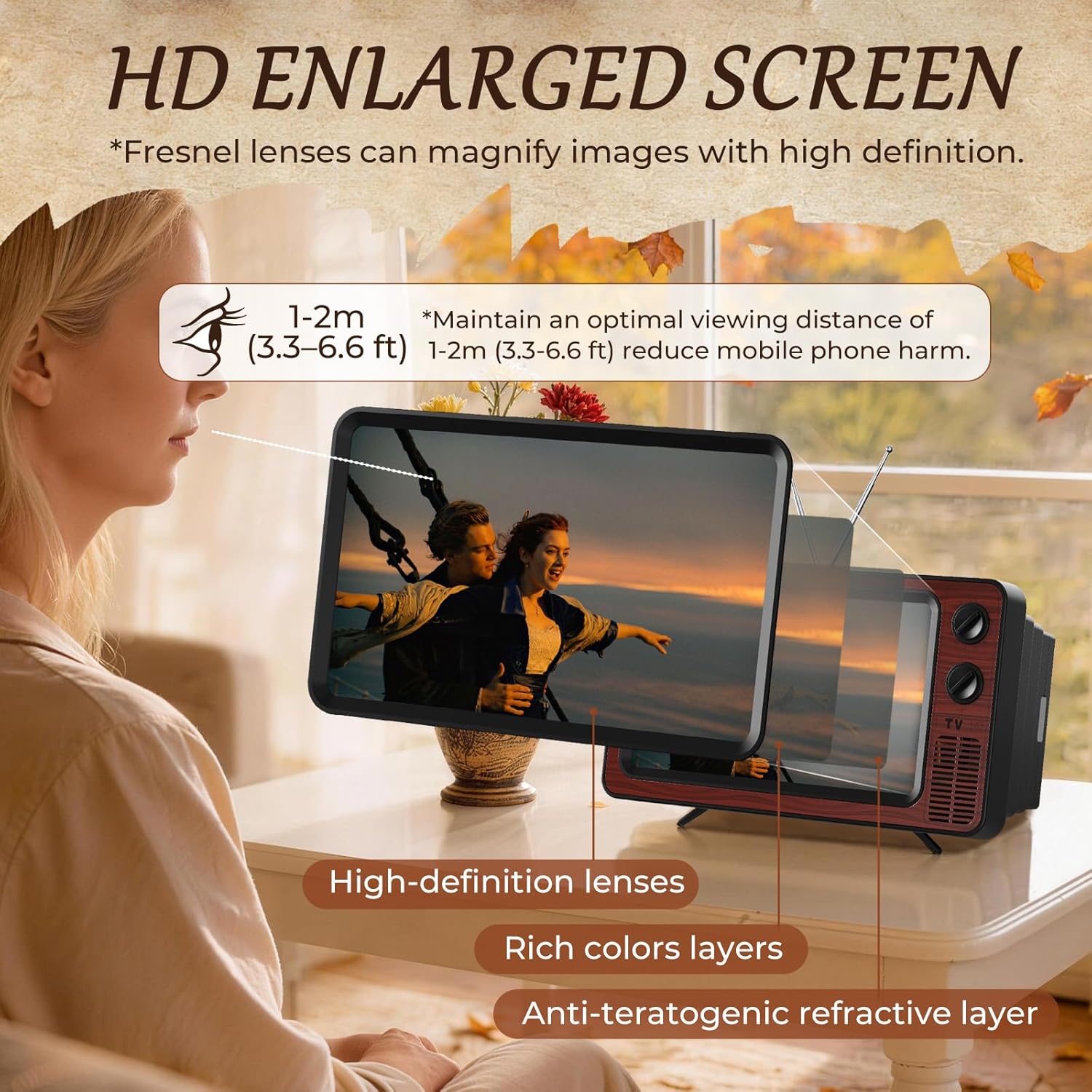 SEANCHEER Retro TV Phone Screen Magnifier – 12” Foldable Mini Cinema