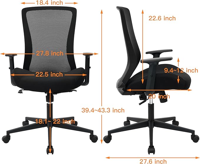 Heavy Duty Big and Tall Office Chair 400lb for Heavy People, Ergonomic Wide Desk Chair Black Mesh Office Chair with Lumbar Support, Adjustable Height and Armrests