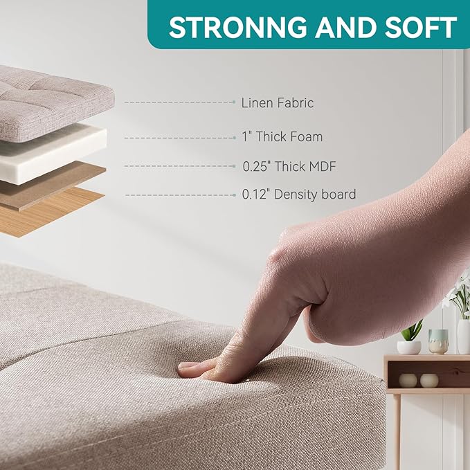 BRIAN & DANY Ottoman with Storage, Small Storage Ottoman for Dorm, Linen Folding Ottoman Foot Stool with Legs for Living Room and Bedroom, 15"x15"x15" - Beige