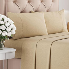 Cal King Size 4 Piece Sheet Set - Comfy Breathable & Cooling Bed Sheets Set - Hotel Luxury Bedding for Women, Men, Kids, Teens, Boys & Girls - Deep Pockets and Wrinkle Free - Tan (Heathered Sheets)