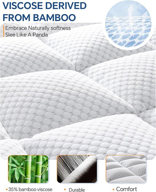 BEDELITE King Mattress Topper Dual Layer 4 Inch Memory Foam Mattress Topper, 2 Inch Pilow Top Mattress Pad and 2 Inch Premium Gel Foam Mattress, with Stretchable Pockets Up to 6"-24"