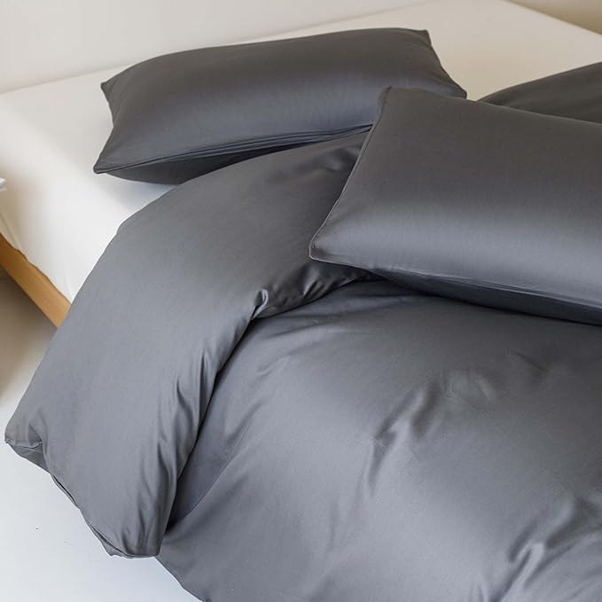 HeimenAogo Egyptian Cotton Duvet Cover Twin/Twin XL Sateen Weave, Silky Soft and Breathable Bedding Set with Zipper Closure, Long Staple Cotton Bed Linen Stormy Grey 2Pcs (68"×90")