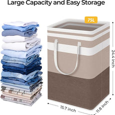 HomeHacks 2-Pack Large Laundry Basket, Waterproof, Freestanding Laundry Hamper, Collapsible Tall Clothes Hamper with Extended Handles for Clothes Toys in the Dorm and Family (Brown, 75L)