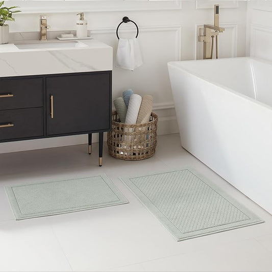 Arkwright 100% Cotton Bathroom Rug - High Absorbent Stylish Textured Woven Design Bath Mat, Slip Resistant Backing for Shower and Bathtub Floor, 20x32 in - Green
