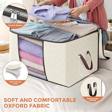 90 L Large Storage Bags, 6 Pack Clothes Storage Bins Foldable Closet Organizers Storage Containers with Reinforced Handle for Clothing, Blanket, Comforters, Bed Sheets, Pillows and Toys (Beige)
