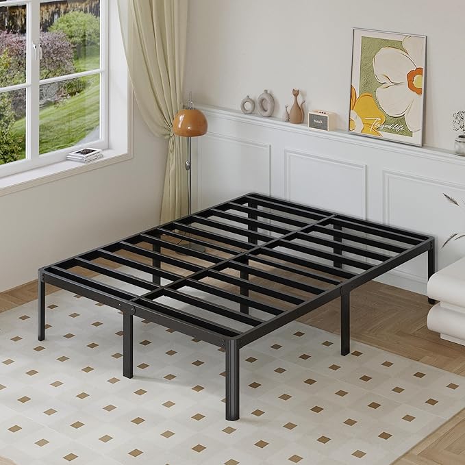 14 Inch California King Bed Frames No Box Spring Needed, Heavy Duty Cal King Metal Platform Bed Frame with Rounded Corner Legs, Easy Assembly, Noise Free, Black