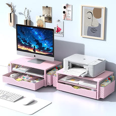 Spacrea Desk Organizer and Accessories, Computer Monitor Stand Riser with Drawer and 2 Pen Holders, Office Desk Accessories & Workspace Organizers for Office Supplies (Pink)