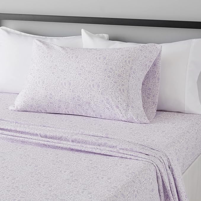 Amazon Basics Lightweight Super Soft Easy Care Wrinkle Free Microfiber 3 Piece Bed Sheet Set with 14-Inch Deep Pockets, Twin, Lavender Paisley, Floral, Kids, Men & Women Bedding AmazonBasics