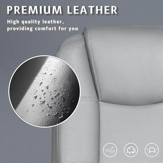 LEMBERI Office Desk Chair, High Back Executive Computer Chair, Ergonomic Big and Tall Adjustable PU Leather Chairs with Padded Armrest for Long Time Sitting, Grey