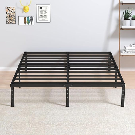 King Size Bed Frame No Box Spring Needed, 12 Inch Heavy Duty King Platform Bed Frame Support Up to 3000 lbs, Easy Assembly, Noise Free, Black