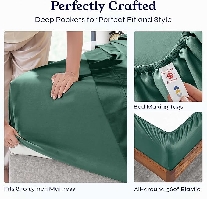 California Design Den Soft Twin Sheets Set - 400 Thread Count Sateen, Natural 100% Cotton Sheets, Deep Pockets, and Durable Bedding Set for Dorm Rooms & Adults - Hunter Green
