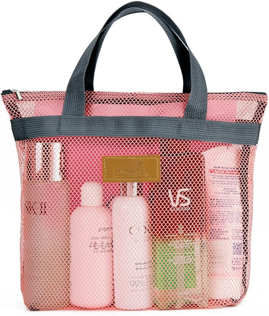 Mesh Shower Caddy Bag Portable Hanging Toiletry and Bath Organizer with Zipper for Travel, Gym, Camping, College Dorms, Beach