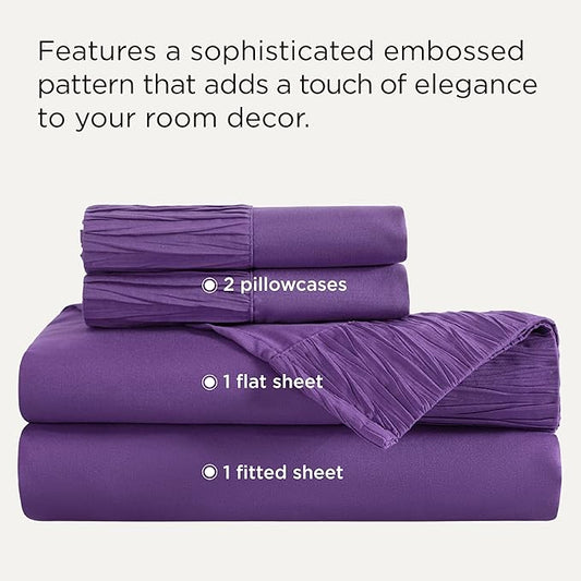 Bedsure Full Size Bed Sheets - 4 Pieces Soft Full Sheet Set - Breathable & Cooling - Hotel Luxury - Easy Care Polyester Microfiber Bedding for Women, Men, Purple