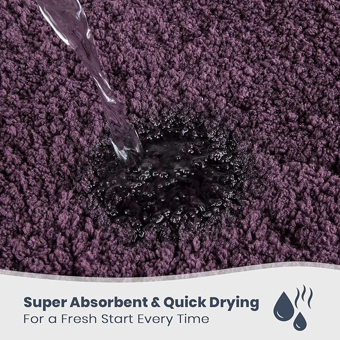 PURRUGS Bathroom Rug Non-Slip Machine Washable 20" x 30", Super Absorbent and Quick Dry Shaggy Microfiber Bath Mat, Extra Soft and Plush Bath Rug for Bathtub, Shower and Sink, Purple