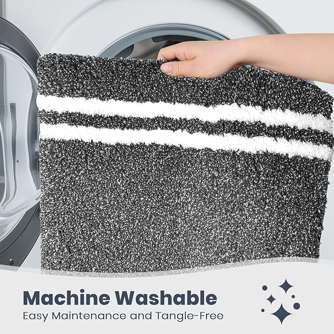 PURRUGS Bathroom Rug Non-Slip Machine Washable 24" x 60", Super Absorbent and Quick Dry Shaggy Microfiber Bath Mat, Extra Soft and Plush Bath Rug for Bathtub, Shower and Sink, Charcoal