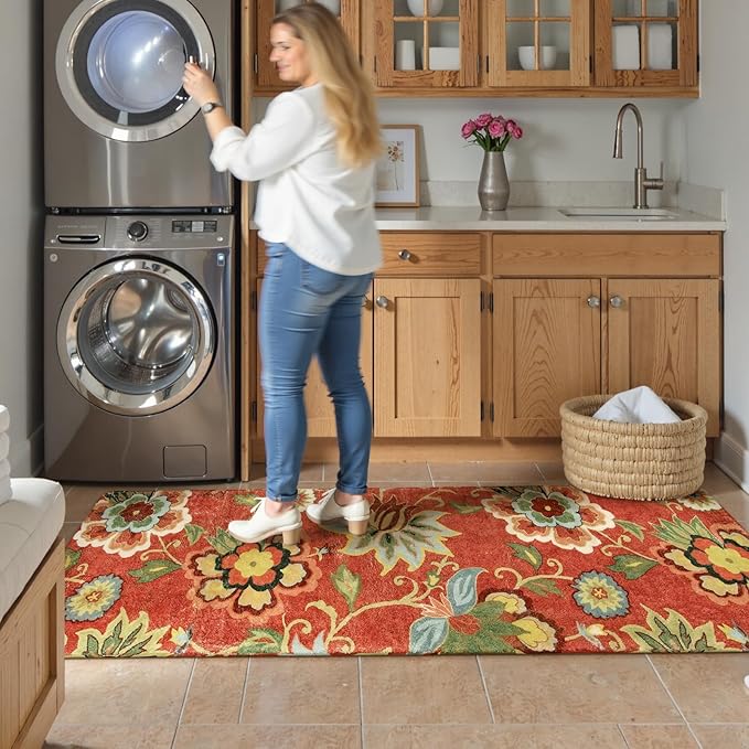 Lahome Floral 2x6 Washable Hallway Runner, Vintage Soft Non-Slip Carpet for Entryway Laundry Living RoomKitchen Runner Rug