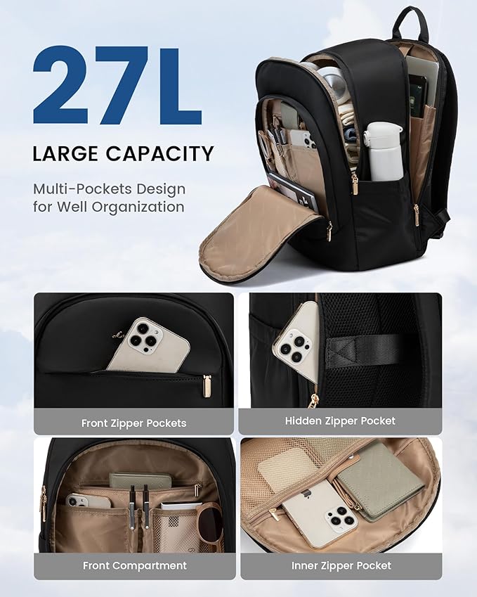 LOVEVOOK Laptop Backpack for Women, 15.6 Inch Work Backpack Purse, Large Capacity Stylish Daypack, Business Computer Bag, Travel Backpack for College, Black