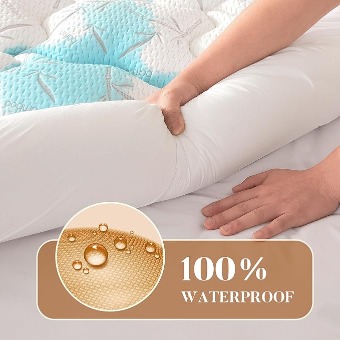 100% Waterproof Twin Size Mattress Topper,Thick Pillow Top Mattress Pad,Up to 21 Inch Deep Pocket,Soft Breathable Mattress Pad for Back Pain, Protector Cover(White)