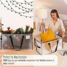 VENO 6 Pack Moving Bags, Christmas Storage Bins, Moving Boxes Alternative, Comforter and Blanket Storage Bags, College Dorm Packing Supplies, Foldable Heavy-Duty Tote (Clear, 6 Pack)