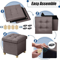 BRIAN & DANY 15 Inches Ottoman with Storage, Square Small Storage Ottoman Foot Rest with Legs, Ottomans Foot Stool for Dorm, Living Room, Entryway (Brown)