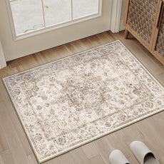 2x3 Washable Neutral Area Rug Brown Vintage Entryway Kitchen Carpet Non-Slip Soft Low Pile Floral Indoor Small Throw Rug for Bedroom Bathroom Entrance