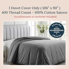 California Design Den King Duvet Cover Cotton - Winner Good Housekeeping Best Bedding Awards 2025, Premium 400 Thread Count Sateen, 100% Cotton Duvet Cover King, Button Closure & Corner Ties - Grey