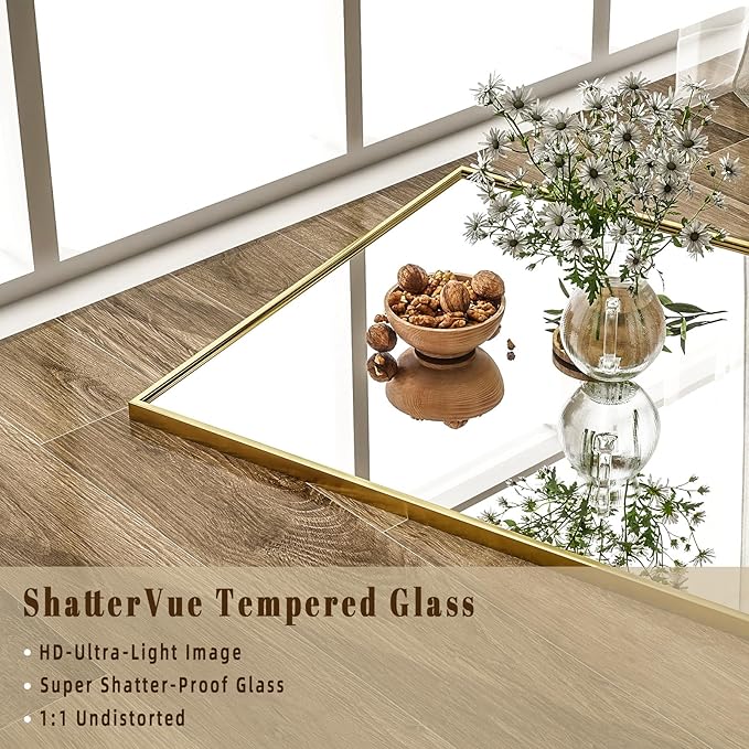 BEAUTYPEAK Full Length Mirror with Stand, 65"x24" Floor Mirror with Aluminum Alloy Thin Frame, ShatterVue Tempered Full Body Mirrors, Free Standing or Wall-Mounted Mirrors for Living Room, Gold