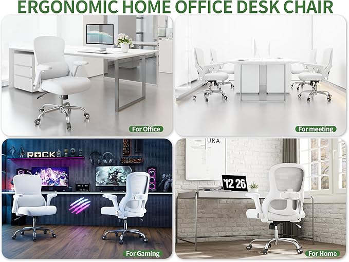 White Office Chair for Big and Tall People - 400lbs Wide Seat Computer Desk Chair Gaming Ergonomic High Back Cushion Lumbar Support with Comfy Mesh Swivel Rolling Home, Task Chair