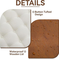 24Inch Round Storage Ottoman with Tray, Modern Tufted Fabric Circle Coffee Table with Storage, Upholstered Ottoman with Removable Top for Living Room, Bedroom, Beige