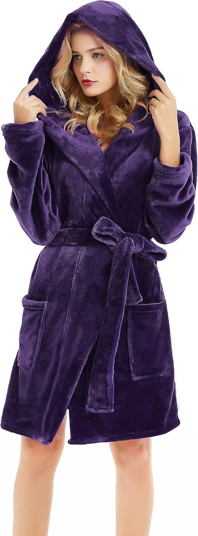 U2SKIIN Women Hooded Fleece Robe, Short Plush Robes for Womens With Hood Soft Warm Spa Bathrobe