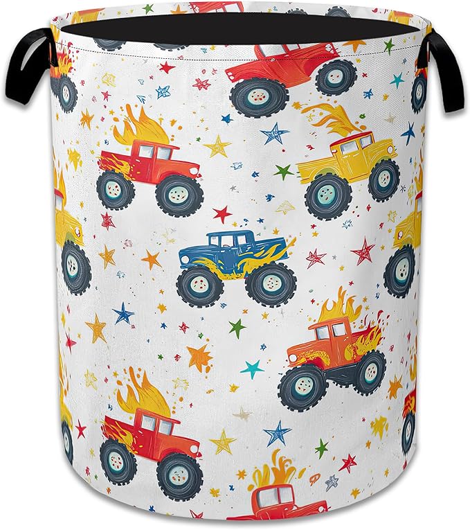 Cute Truck Laundry Basket,Foldable Oxford Cloth Laundry Hamper With Handle, 20.8"x16" Portable Clothes Storage Basket Bag for Laundry Room/Bathroom/Bedroom/Dormitories