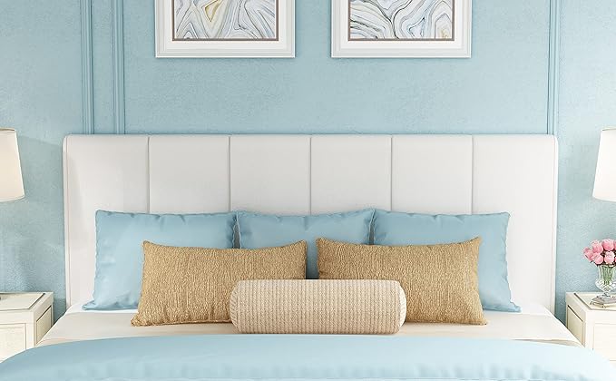 Yongchuang White Headboard King Size Upholstered Faux Leather Headboards King Bed Headboard Adjustable Height Head Board Panels