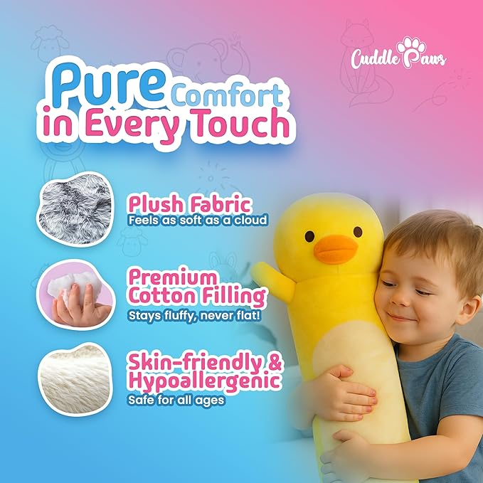 Duck Plush Body Pillow for Kids | Long Stuffed Animal Cuddle Pillow | Soft Hugging Toy | Plushie Gift for Girls & Boys | Long Plush Body Pillow for Sleep & Comfort | Large, 47 Inches