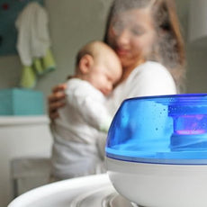 Crane Personal Ultrasonic Cool Mist Travel Humidifier and Vaporizer for Congestion Relief, 360° Adjustable Nozzle, Filter-Free .75 Liter Tank, Blue/White, Office Humidifier