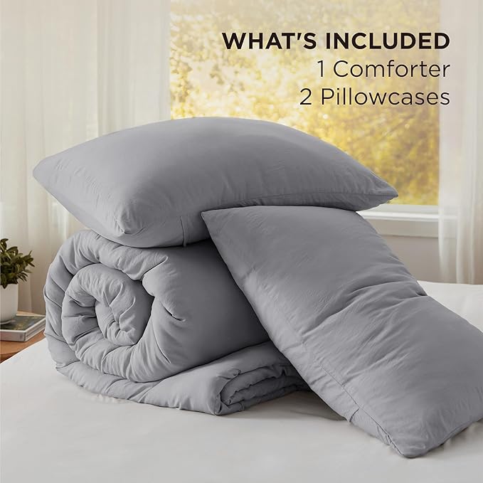 Bedsure Oversized King Size Comforter Set, Grey Soft Prewashed Bedding for All Seasons, 3 Pieces GentleSoft™ Bed Set, 1 Lightweight Comforter (120"x98") and 2 Pillowcases (20"x36")