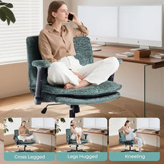 Criss Cross Chair with Flip-Up Arms and Lockable Wheels, Plush Fabric Cross Legged Office Desk Chair,Wider 125°Tilting Adjustable Swivel Computer Chair for Home, Apartment, Bedroom,Green