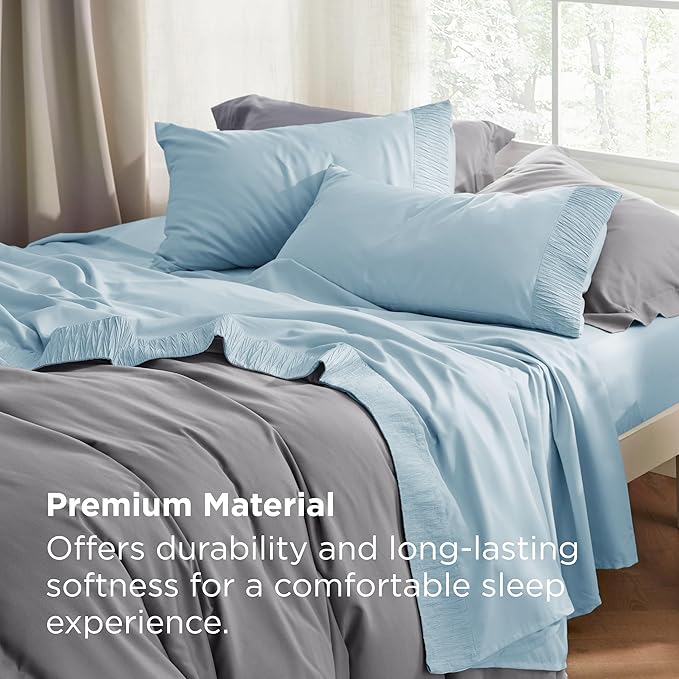 Bedsure California King Sheet Sets - 4 Pieces Soft Cal King Sheets - Breathable & Cooling - Hotel Luxury - Easy Care Polyester Microfiber Bedding for Women, Men, Light Blue