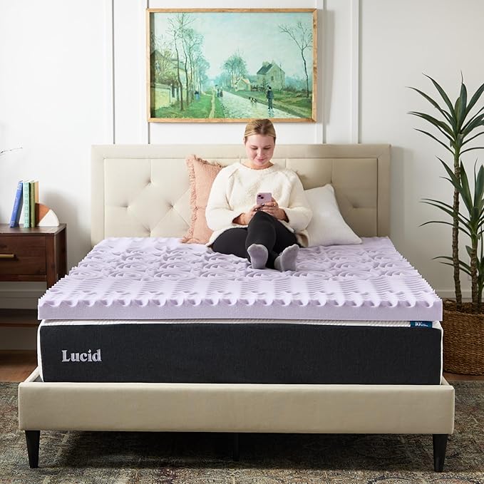 LUCID Lavender Infused 3 Inch Memory Foam Mattress Topper with 5 Zones – Full Size – Plush Feel – CertiPUR Certified – Dorm Room Essentials