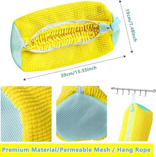 2Pcs Shoe Washing Machine Bags, Laundry Shoe Bags for Washer and Dryer, Sturdy Zipper with Hook Design, Reusable Washing Bag for Sneaker, Tennis, Fits All Shoe Types & Sizes, （Yellow 2 Packs）