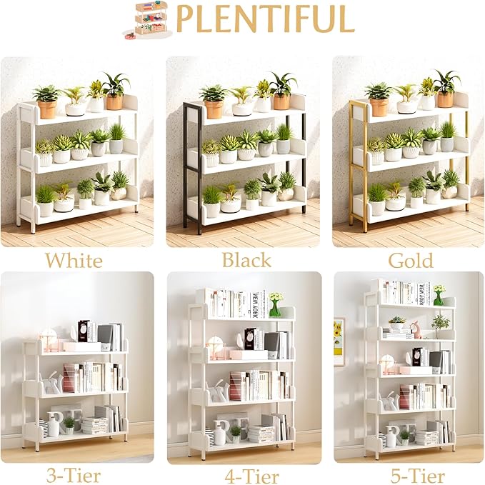 Wide Open Shelf Bookcase - Modern 3-Tier Floor Standing Display Bookshelf with Top Edge and Metal Frame for Home and Office, Storage Shelving, Warm White