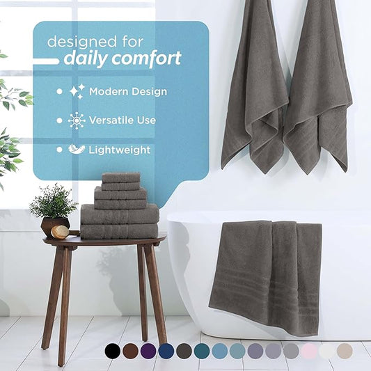 Martex 6-Piece Towel Set – Ultimate Performance – 100% Cotton – 2 Bath Towels – 2 Hand Towels – 2 Wash Cloths – Versatile – Low-Linting – Supersoft & Absorbent Bathroom Set – Easy Care – Eiffel Tower