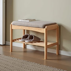 Solid Wood Shoe Bench Assembled, Shoe Rack Bench with Gray Cushion for Entryway, Living Room, Bedroom, Hallway, 11.8