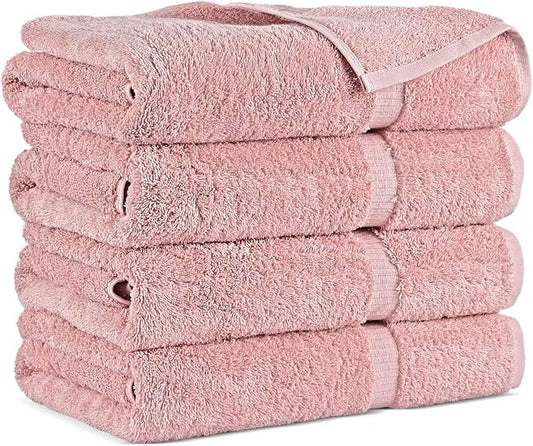 Towel Bazaar Premium Cotton Super Soft and Absorbent Turkish Towels (4-Piece Bath Towels, Pink)
