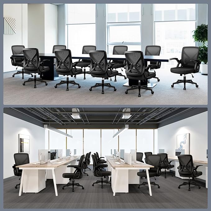 FelixKing Office Chair - Ergonomic Desk Chair Breathable Mesh Task with Wheels and Lumbar Support Home Desk Office Chairs with Flip up Armrest Rolling Swivel for Home Computer Black Pack of 2