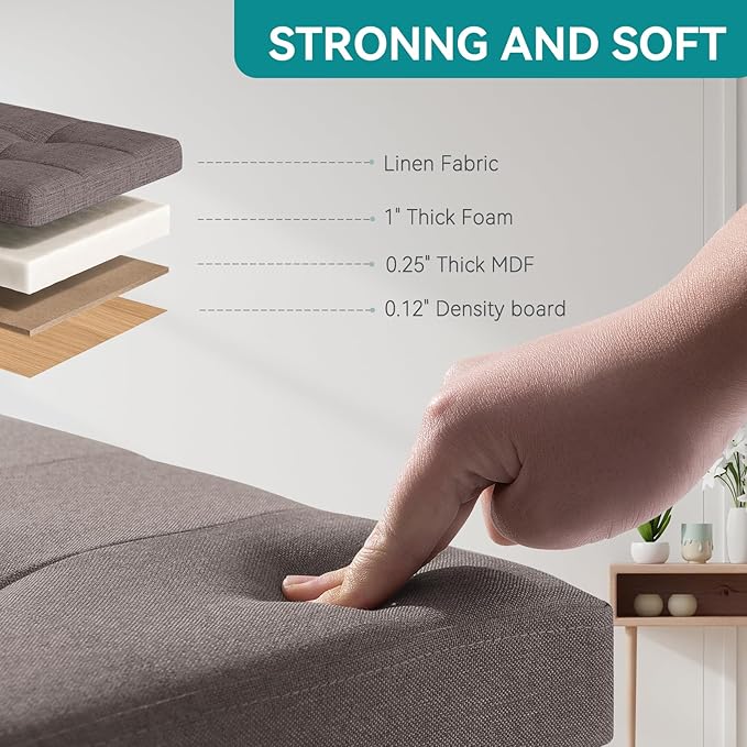 BRIAN & DANY Ottoman with Storage, Small Storage Ottoman for Dorm, Linen Folding Ottoman Foot Stool with Legs for Living Room and Bedroom, 15"x15"x15" - Brown