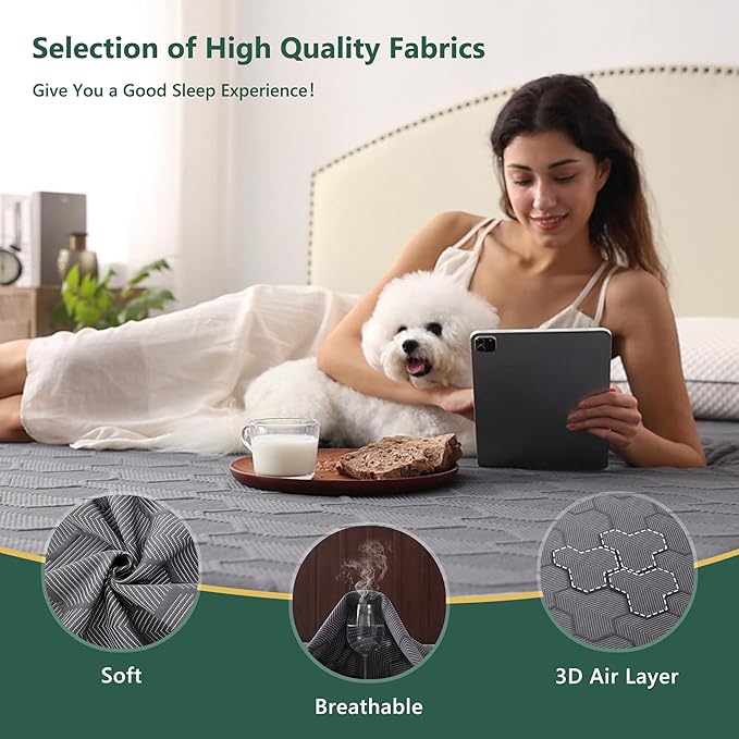 Twin XL Size Waterproof Mattress Protector, 40% Rayon Derived from Bamboo Grey Mattress Pad Cover, 3D Air Fabric Breathable Mattress Pad Fitted with Deep Pocket 6"- 15" Machine Washable