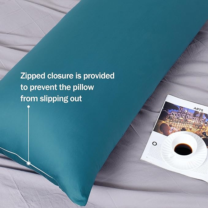 100% Cotton Body Pillow Case Cover with Zipper Wrinkle-Free, 400 Thread Count Super Soft Pillow Case for Body Pillow, Cooling Long Pillow Protector 21" x 54" Dark Teal