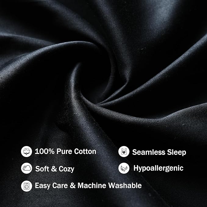 Best Season 100% Cotton Body Pillow Case Cover with Zipper Wrinkle-Free, Super Soft Pillow Case for Body Pillow, Breathable Long Pillow Protector 21"" x 54"" Black